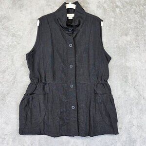 Dorman Vest Womens L Black Button Front Collared Elastic Waist Pockets Casual